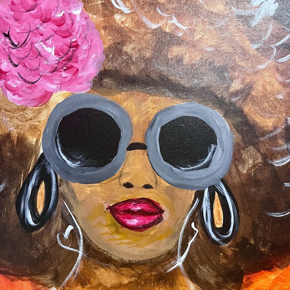 VINTAGE AFRICAN-AMERICAN ART - "AFRO CHICK" PAINTING (2006) (20x16) (ON FRAME) - Picture 4 of 9